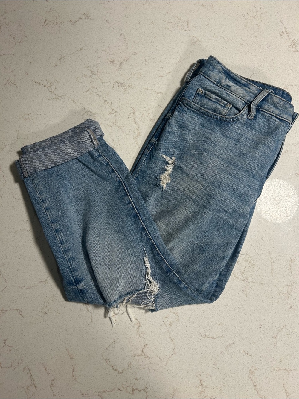a.n.a Light Blue Distressed Boyfriend Jeans with Frayed Hem